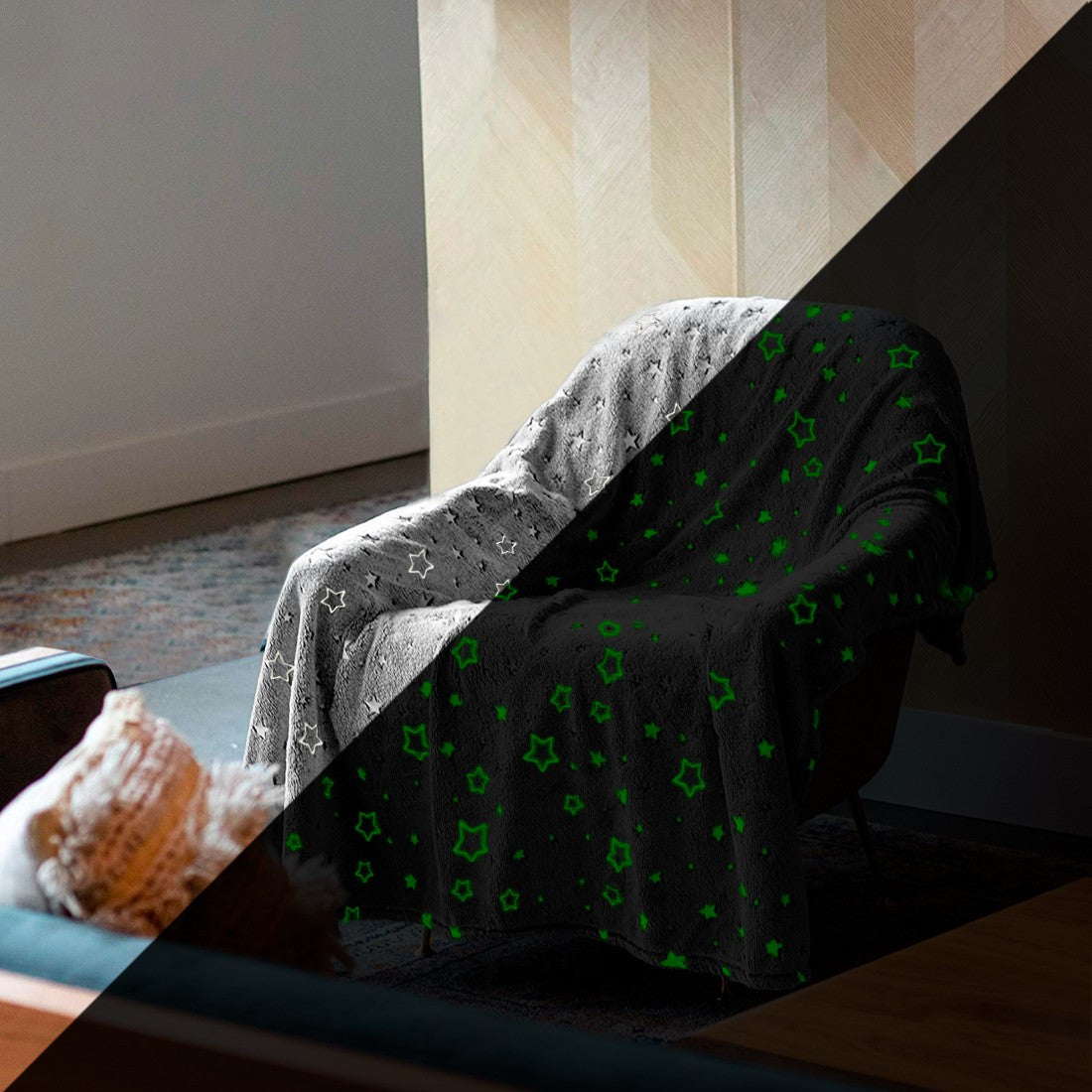 Couverture Magique Enfants Plaid d'Hiver en Peau Grise avec Motif Fluorescent