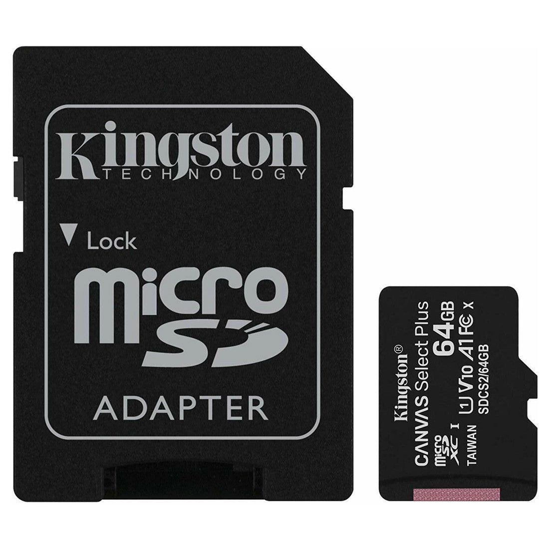 Kingston Canvas Select Plus SDCS2/64GB Carte MicroSD Class 10 avec Adaptateur SD