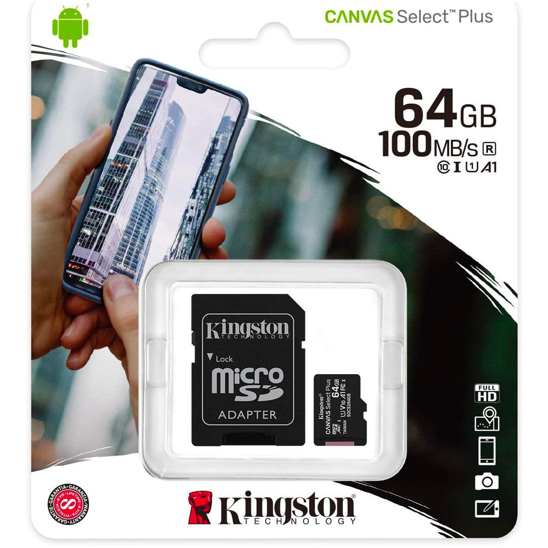 Kingston Canvas Select Plus SDCS2/64GB Carte MicroSD Class 10 avec Adaptateur SD