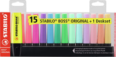 Marqueurs STABILO BOSS ORIGINAL ensemble 15 couleurs variées, 9 néon + 6 pastel