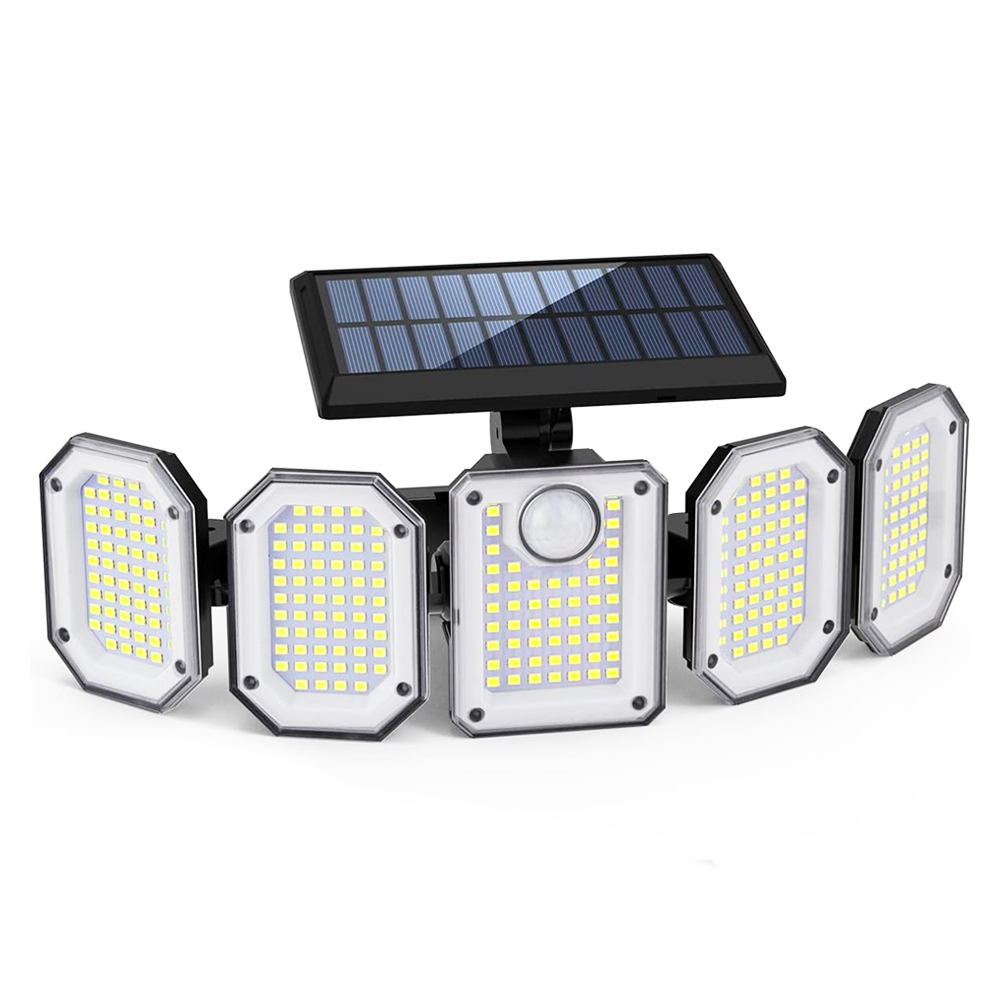 Lampe Solaire Extérieure Murale avec Télécommande IP65, 5 Panneaux et 300 LED