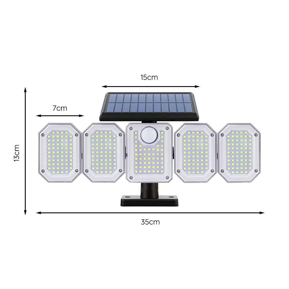 Lampe Solaire Extérieure Murale avec Télécommande IP65, 5 Panneaux et 300 LED