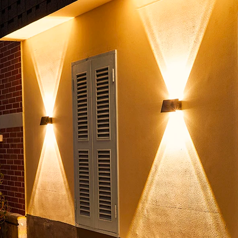 Lampe Solaire Murale avec 6 LED Lumière Chaude et Double Émission de Lumière
