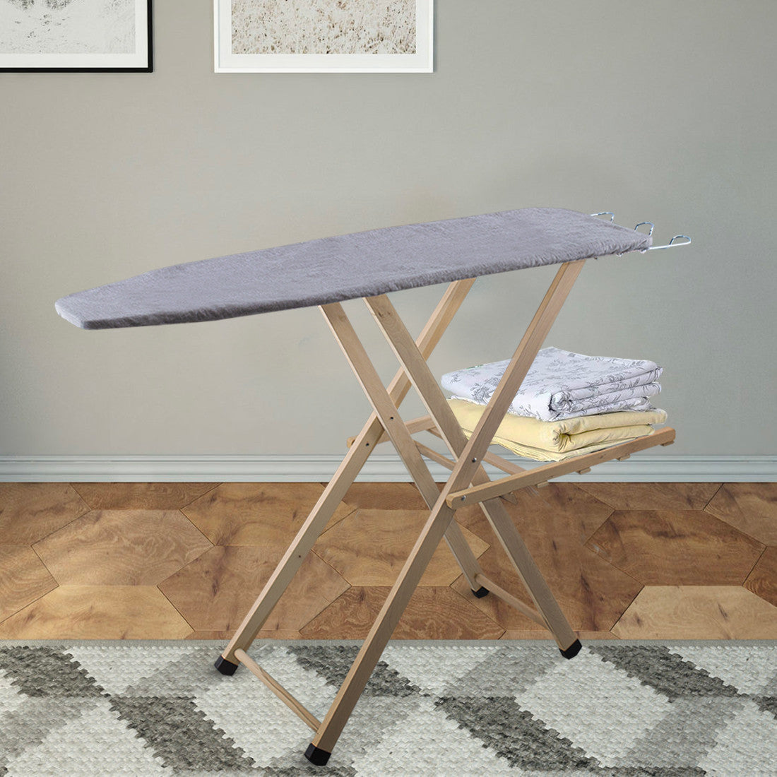 Table à repasser en bois LADY pliable avec support pour chaudière 79x35x121cm