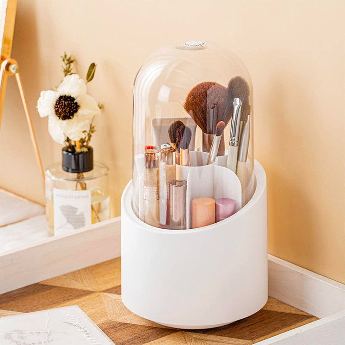 Organisateur pinceaux et maquillage avec base rotative à 360° et 7 compartiments