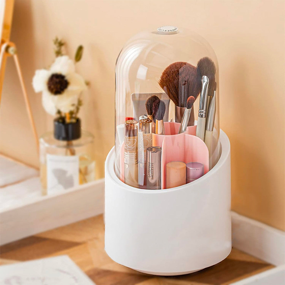 Organisateur pinceaux et maquillage avec base rotative à 360° et 7 compartiments