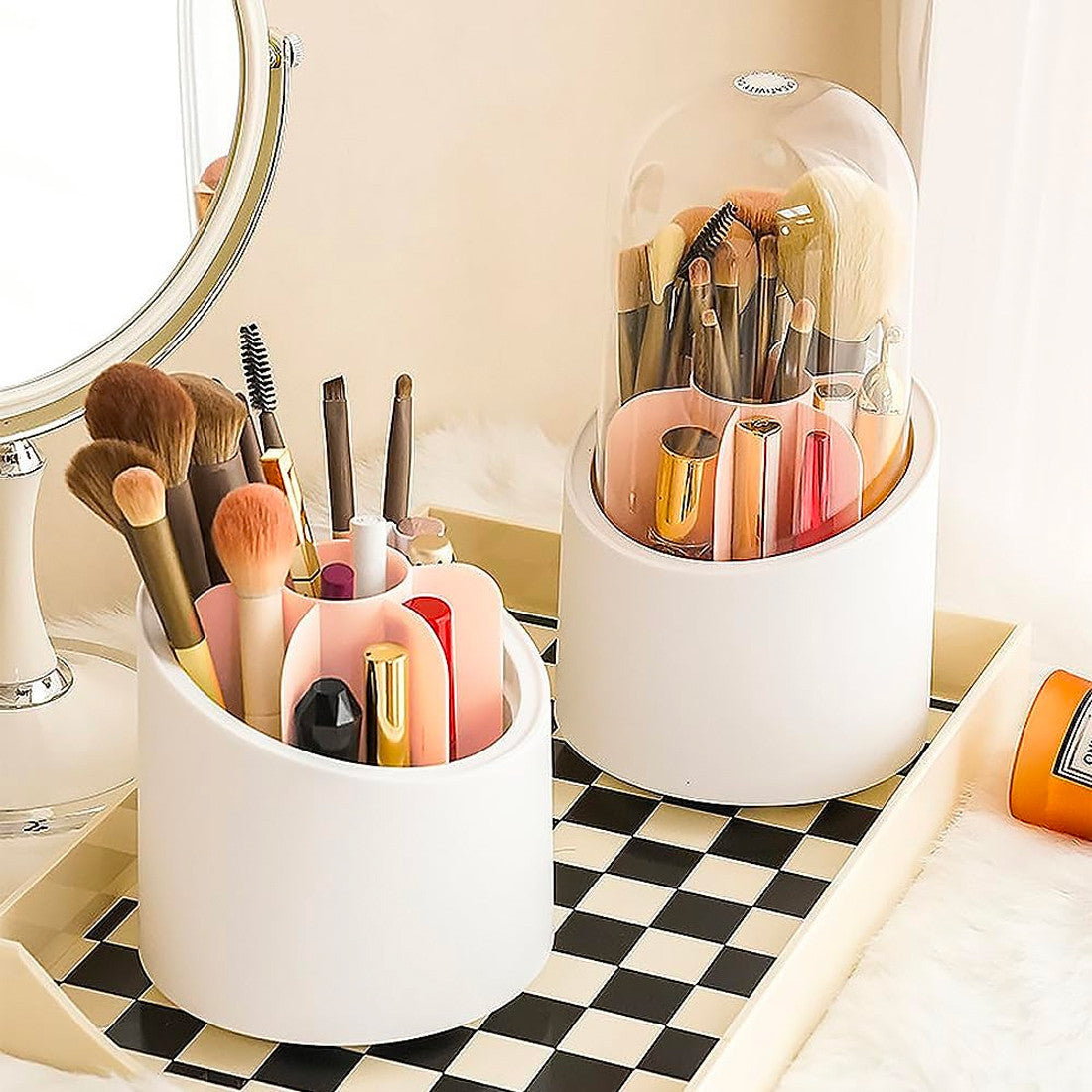 Organisateur pinceaux et maquillage avec base rotative à 360° et 7 compartiments