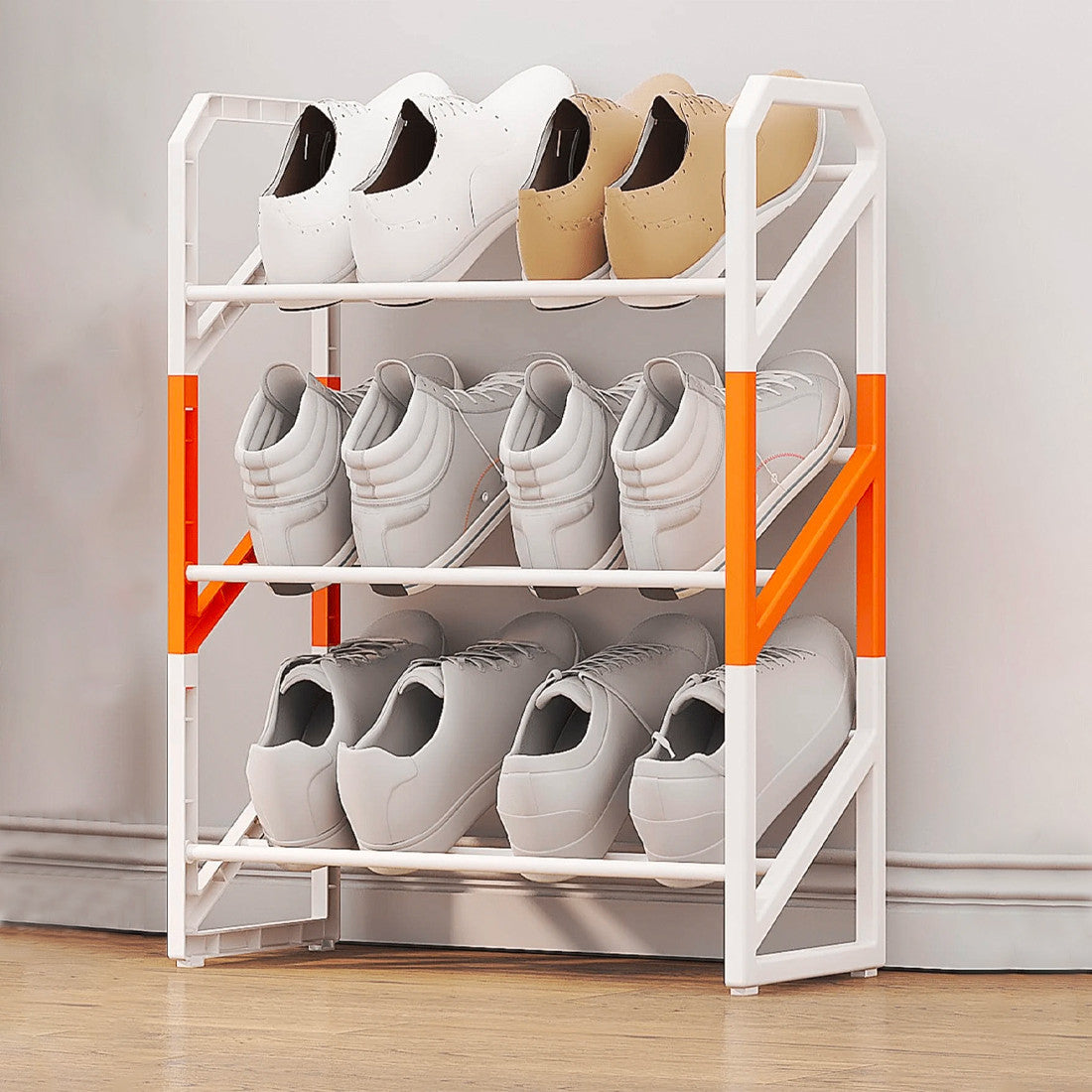Étagère à chaussures en plastique multifonctionnelle à 3 niveaux