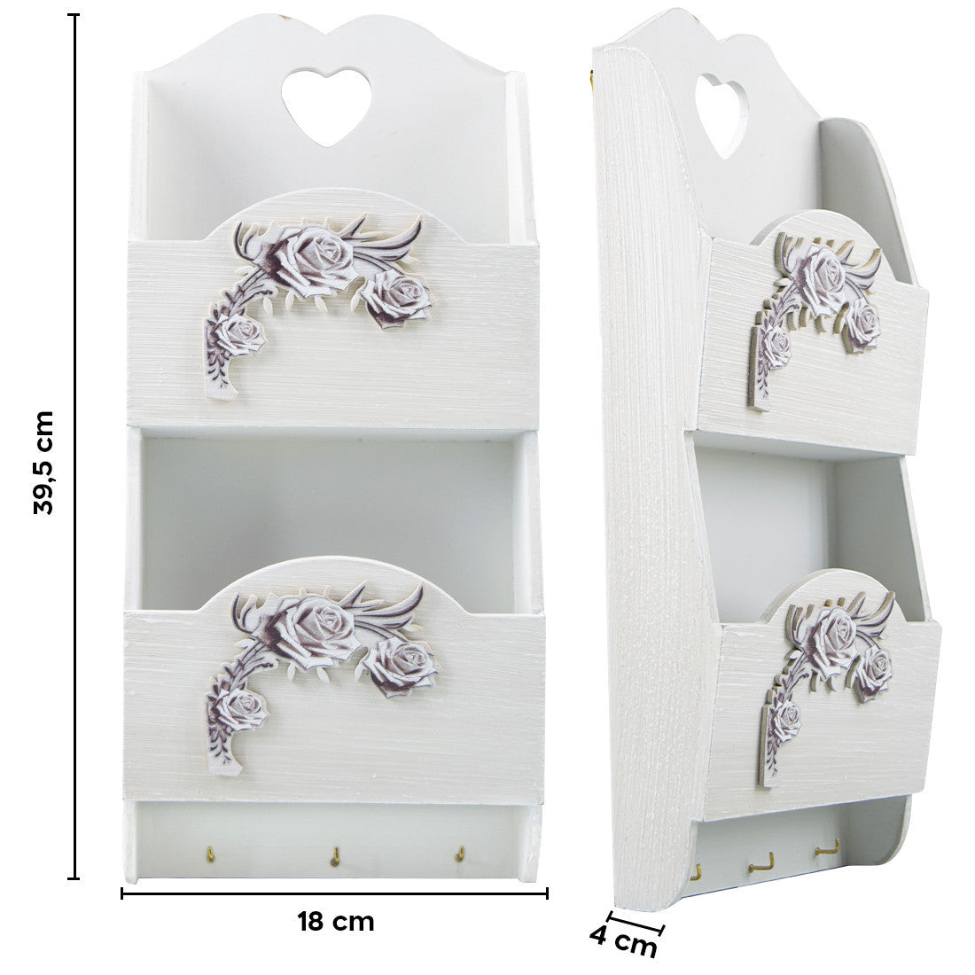 Organiseur mural bois lettres avec 2 compartiments décoration Shabby 29x6x18cm