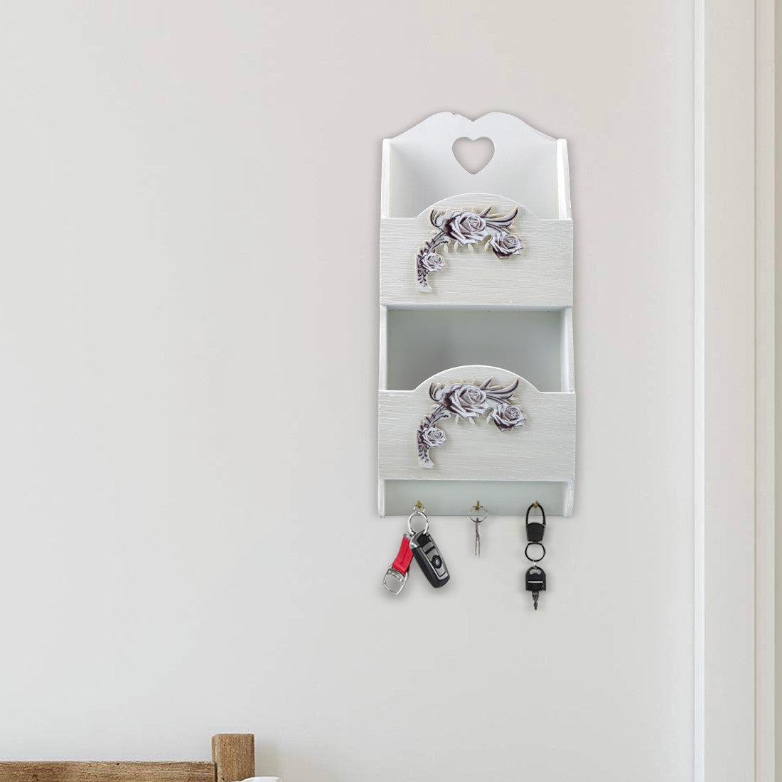 Organiseur mural bois lettres avec 2 compartiments décoration Shabby 29x6x18cm