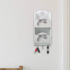 Organiseur mural bois lettres avec 2 compartiments décoration Shabby 29x6x18cm