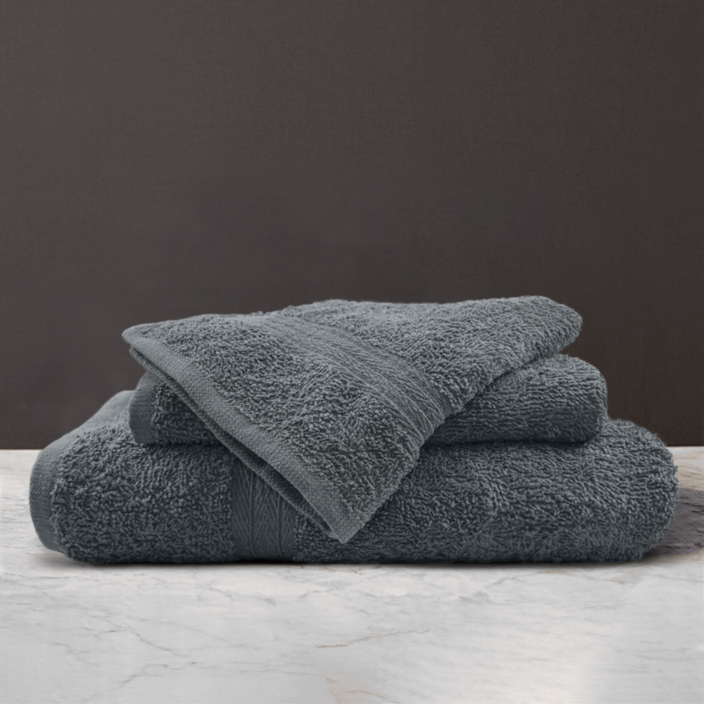 Ensemble 3 Serviettes Bain en Éponge Visage les Invités et Douche en Tons Unis
