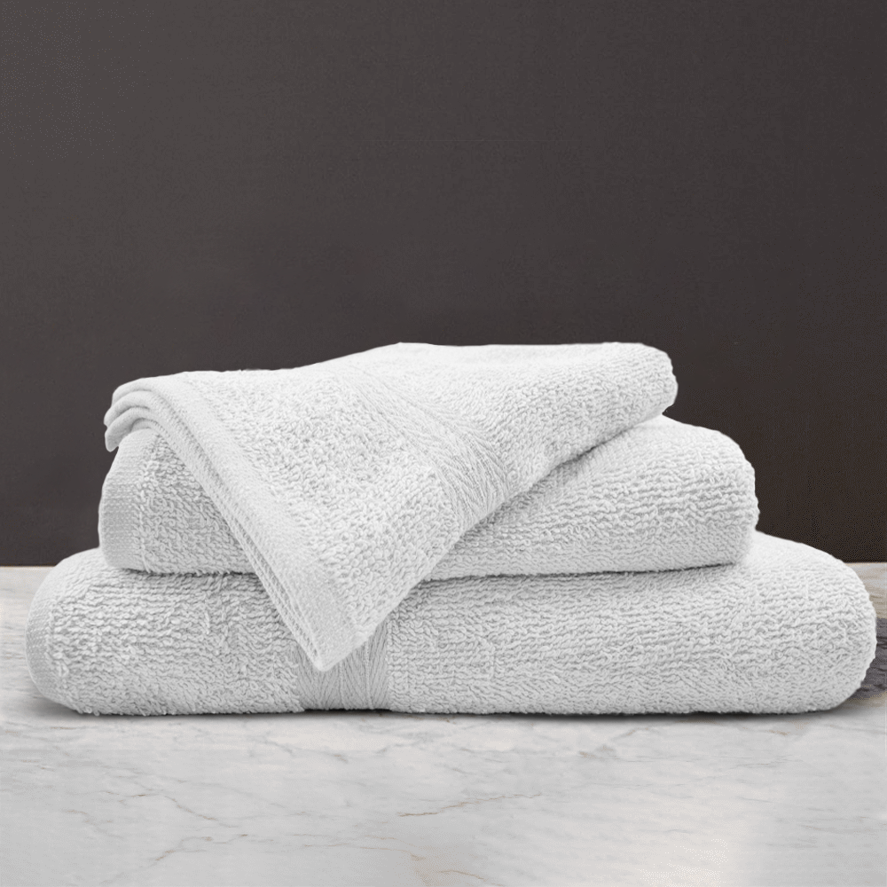 Ensemble 3 Serviettes Bain en Éponge Visage les Invités et Douche en Tons Unis