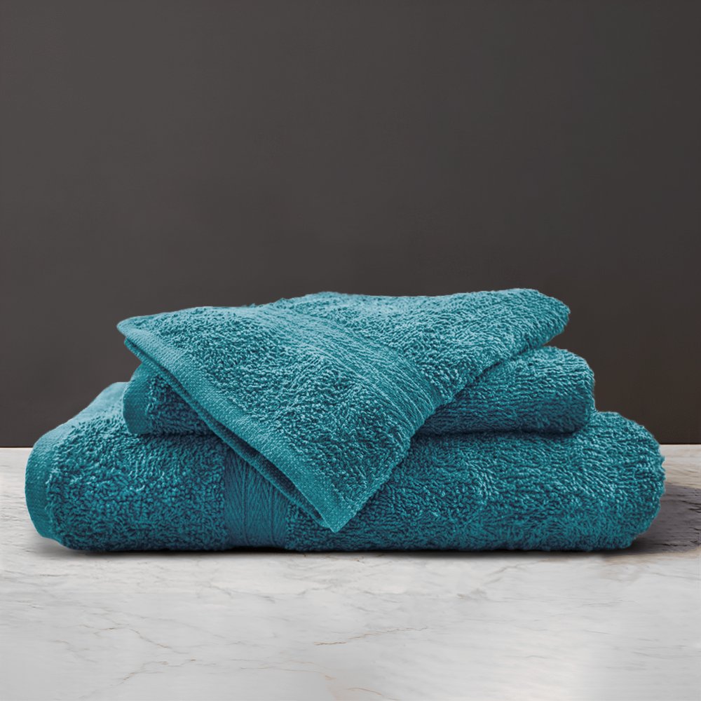 Ensemble 3 Serviettes Bain en Éponge Visage les Invités et Douche en Tons Unis
