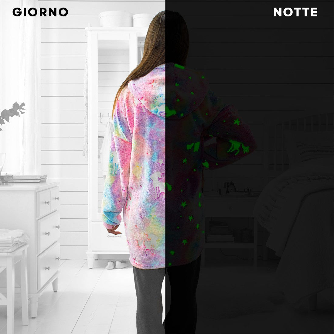 Manteau polaire avec manches oversize multicolor fluorescentes capuche et poche