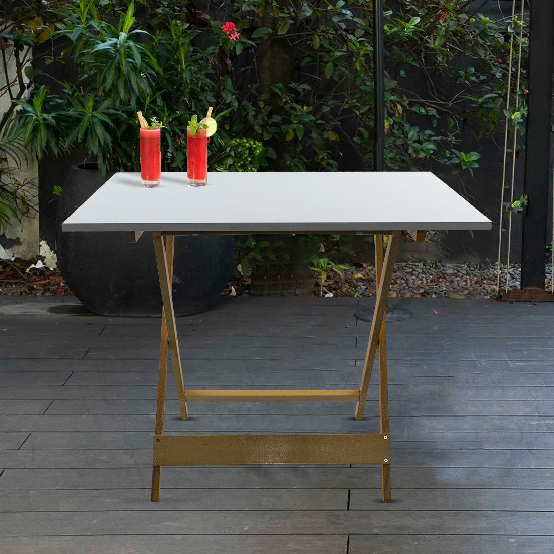 Table de jardin en bois Formica 60x90 F2149 BLANC Pliable Gain de Place