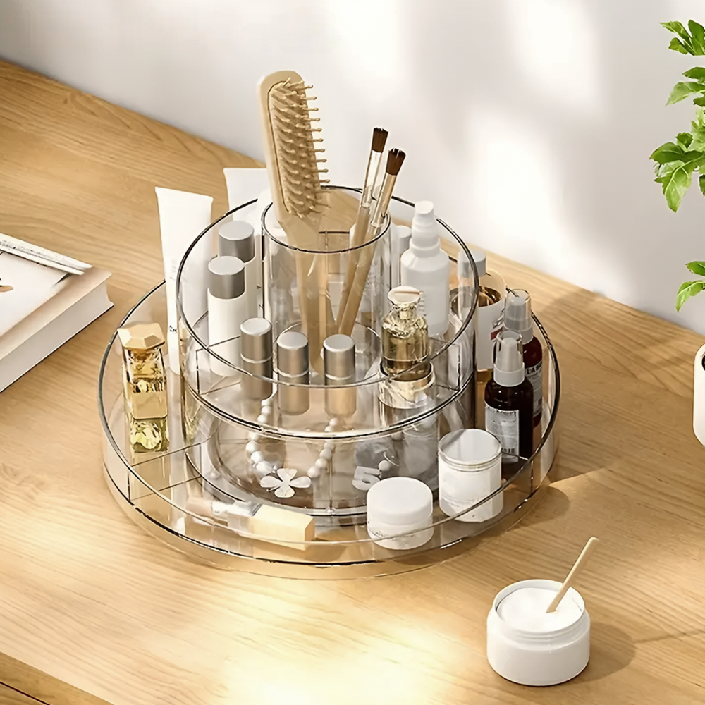 Organisateur de maquillage transparent Conteneur peu encombrant rotatif à 360°