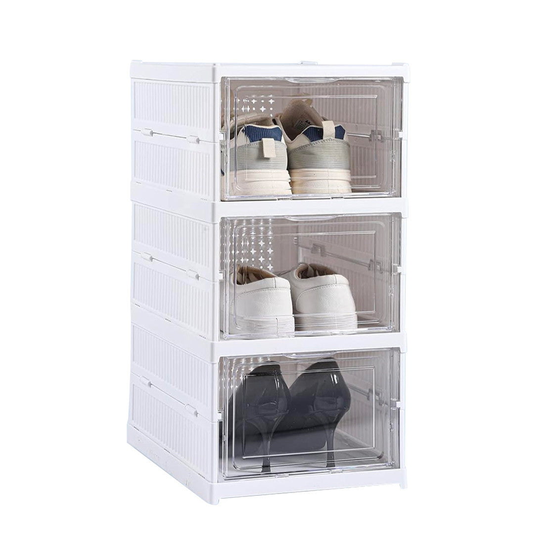 Range-chaussures 3 boîtes Conteneur pliable empilable Organiseurs de chaussures