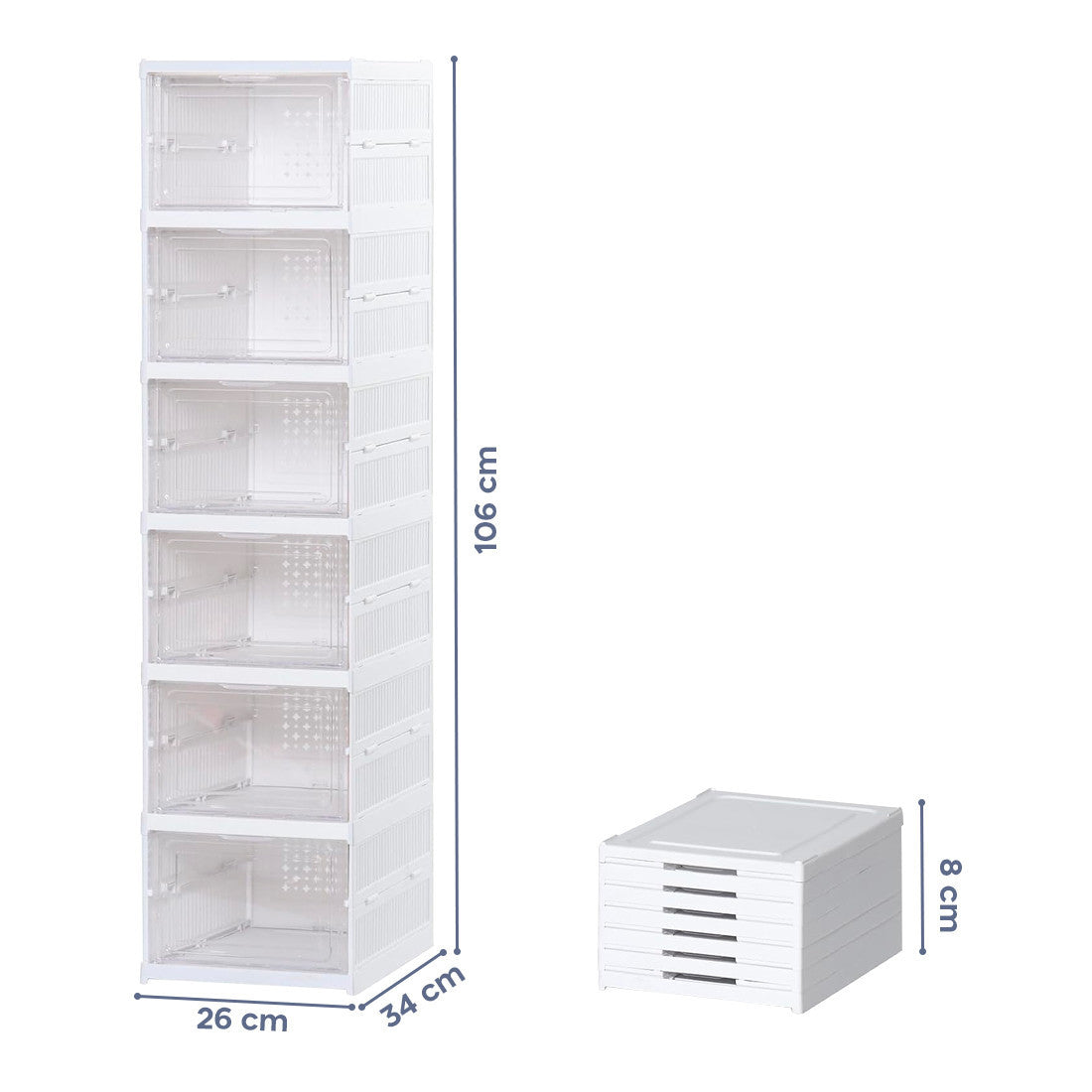 Range-chaussures 6 boîtes Conteneur pliable empilable Organiseurs de chaussures