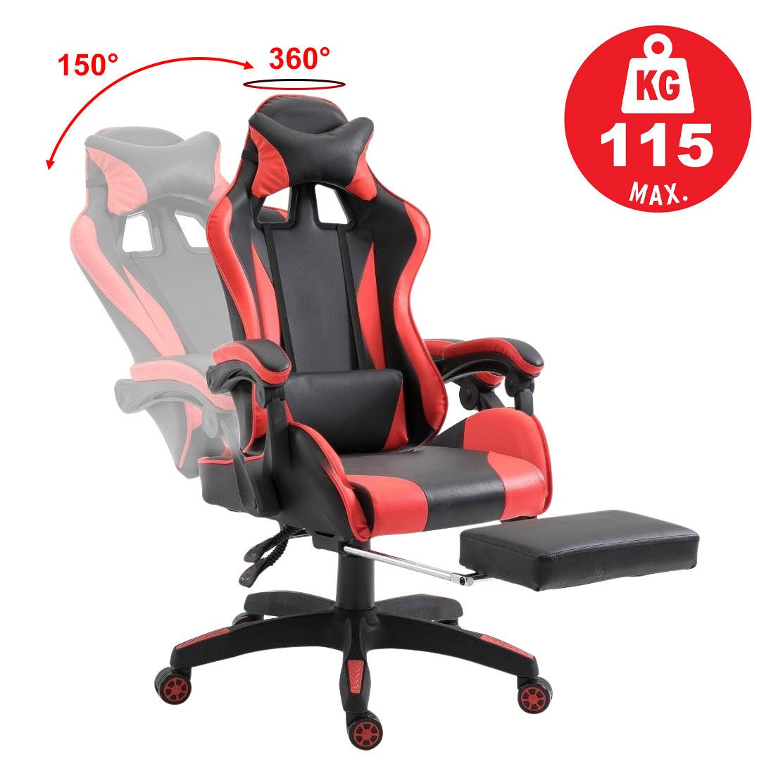 Chaise de bureau Gaming AZRACE simili-cuir avec repose-pieds inclinable 150°