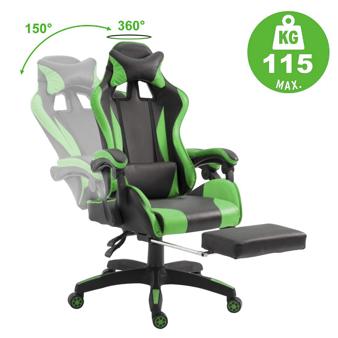 Chaise de bureau Gaming AZRACE simili-cuir avec repose-pieds inclinable 150°