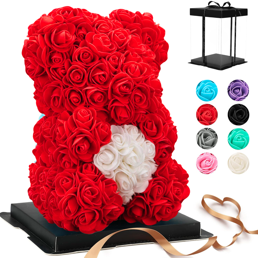 Ours Rose Artificiel H25cm avec Emballage Transparent, Idée Cadeau