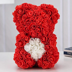 Ours Rose Artificiel H25cm avec Emballage Transparent, Idée Cadeau