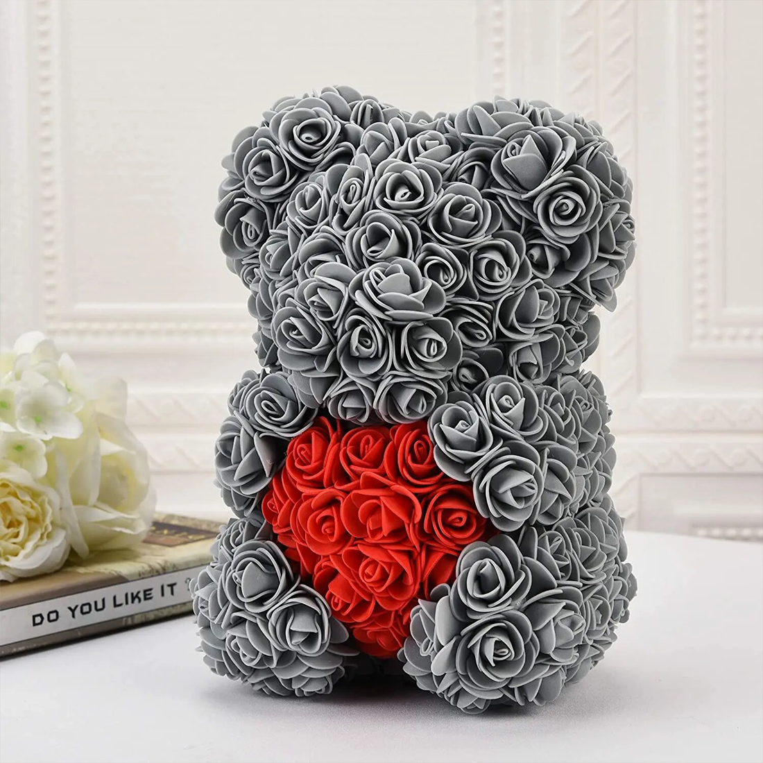 Ours Rose Artificiel H25cm avec Emballage Transparent, Idée Cadeau