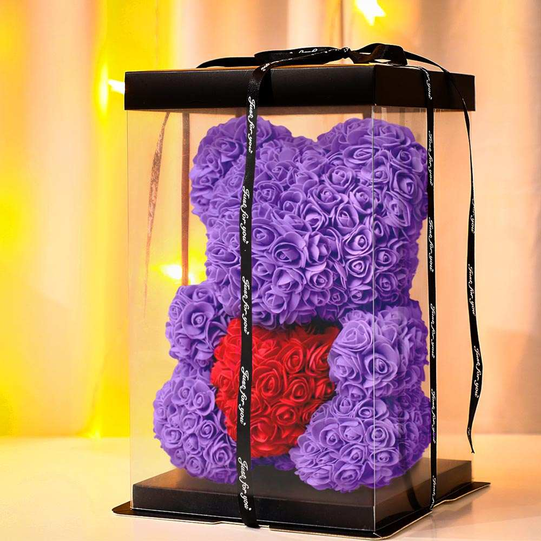 Ours Rose Artificiel H25cm avec Emballage Transparent, Idée Cadeau
