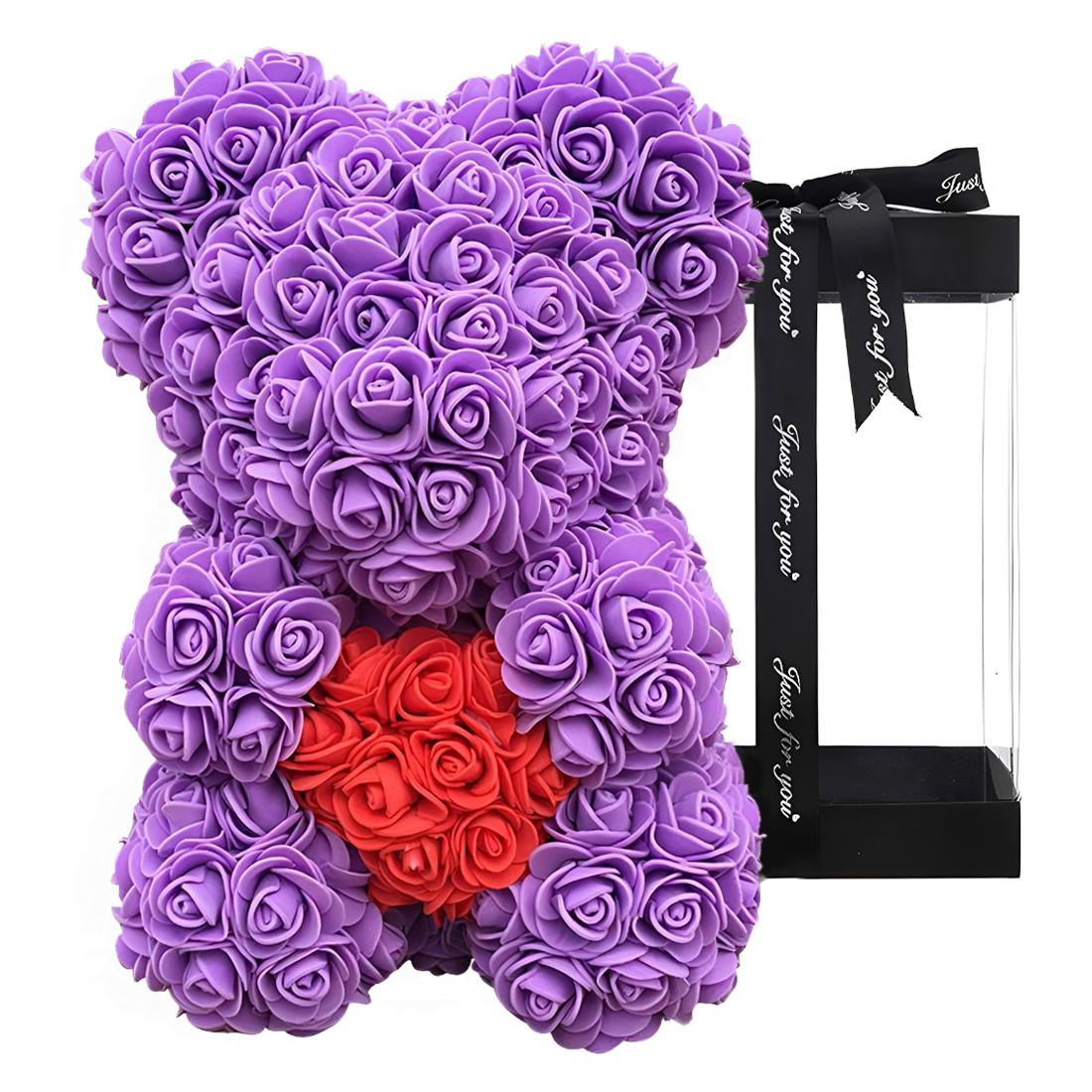 Ours Rose Artificiel H25cm avec Emballage Transparent, Idée Cadeau