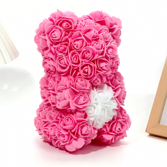 Ours Rose Artificiel H25cm avec Emballage Transparent, Idée Cadeau