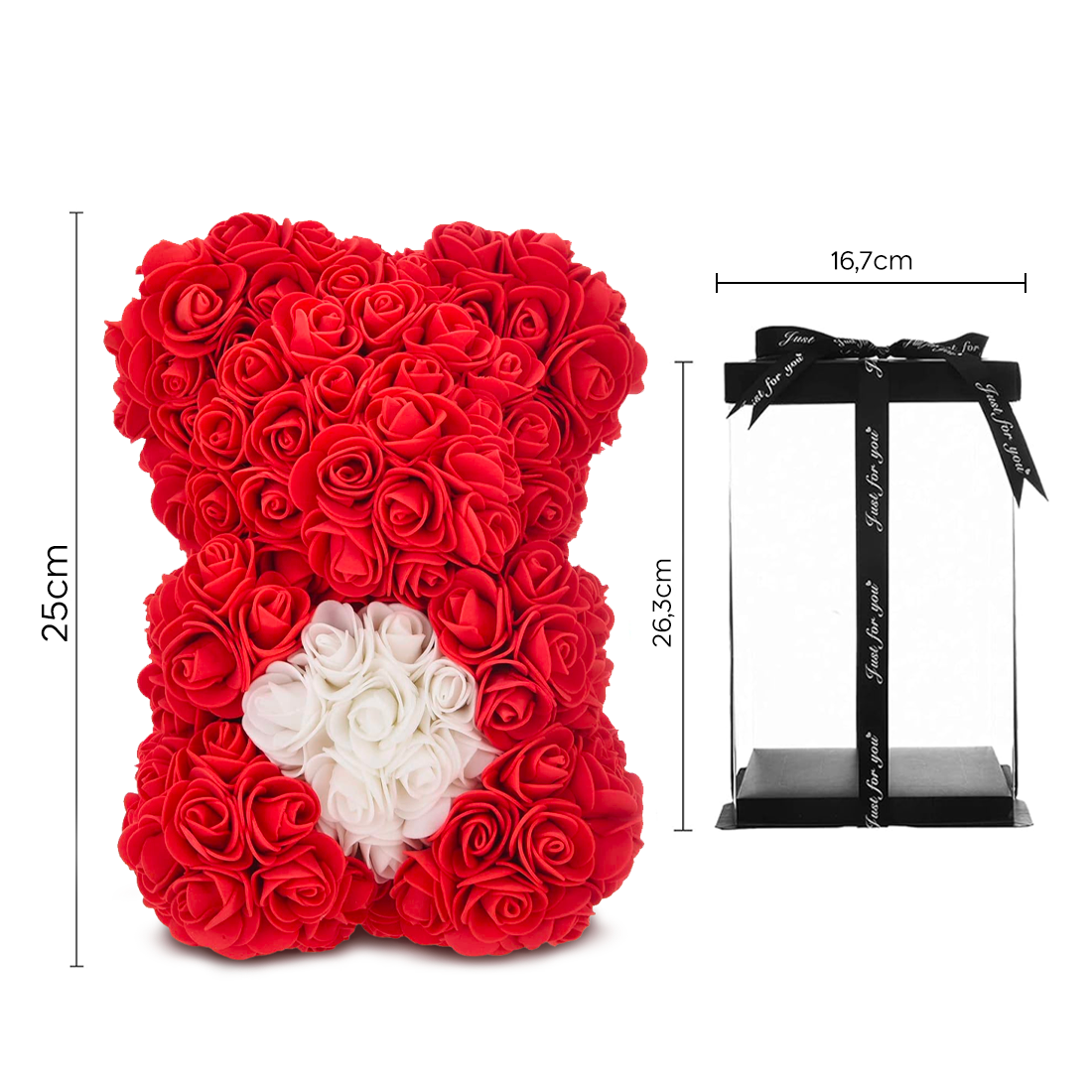 Ours Rose Artificiel H25cm avec Emballage Transparent, Idée Cadeau