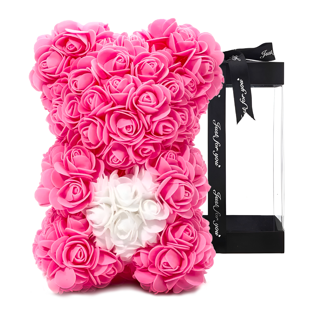 Ours Rose Artificiel H25cm avec Emballage Transparent, Idée Cadeau