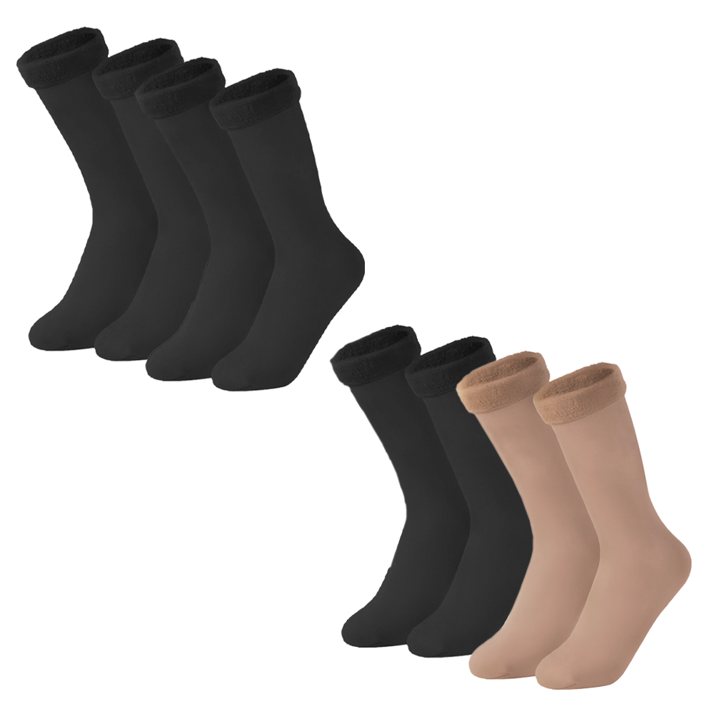 Pack 4 paires chaussettes thermiques 3 noires et 1 beige unisexe taille unique