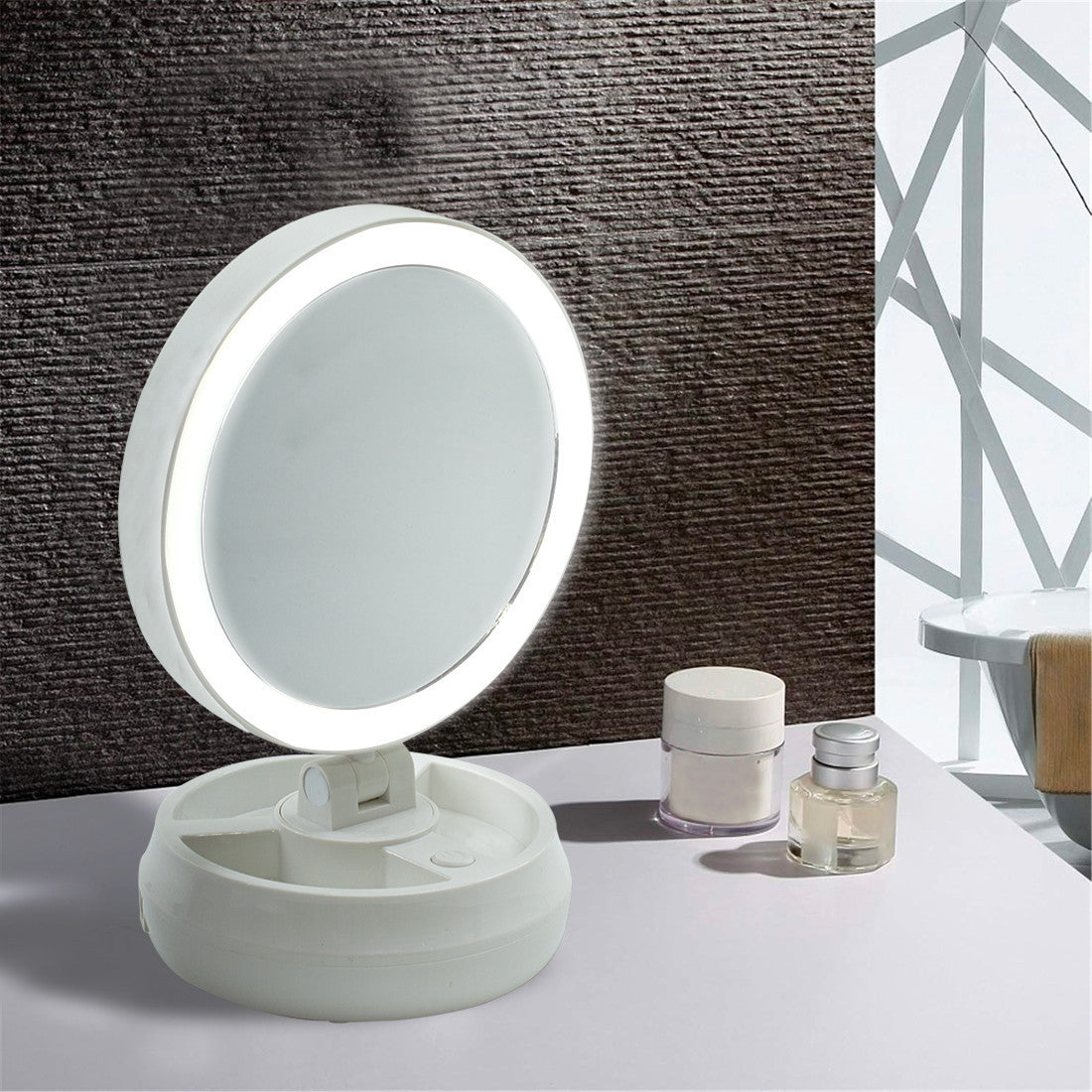 Miroir cosmétique rétroéclairé à LED double face avec zoom 1X e 10X rechargeable
