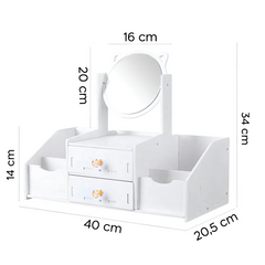 Coiffeuse table mini Porte-maquillage Organisateur bijoux Blanc Miroir Tiroirs