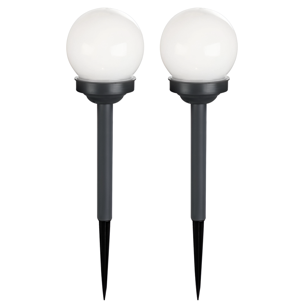 Kit 2 unités Lampe Sphérique Rechargeable Solaire de 15 cm avec Piquet de Jardin