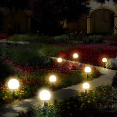 Pack 4 lampes solaires sphériques rechargeables de 15 cm avec piquet pour jardin