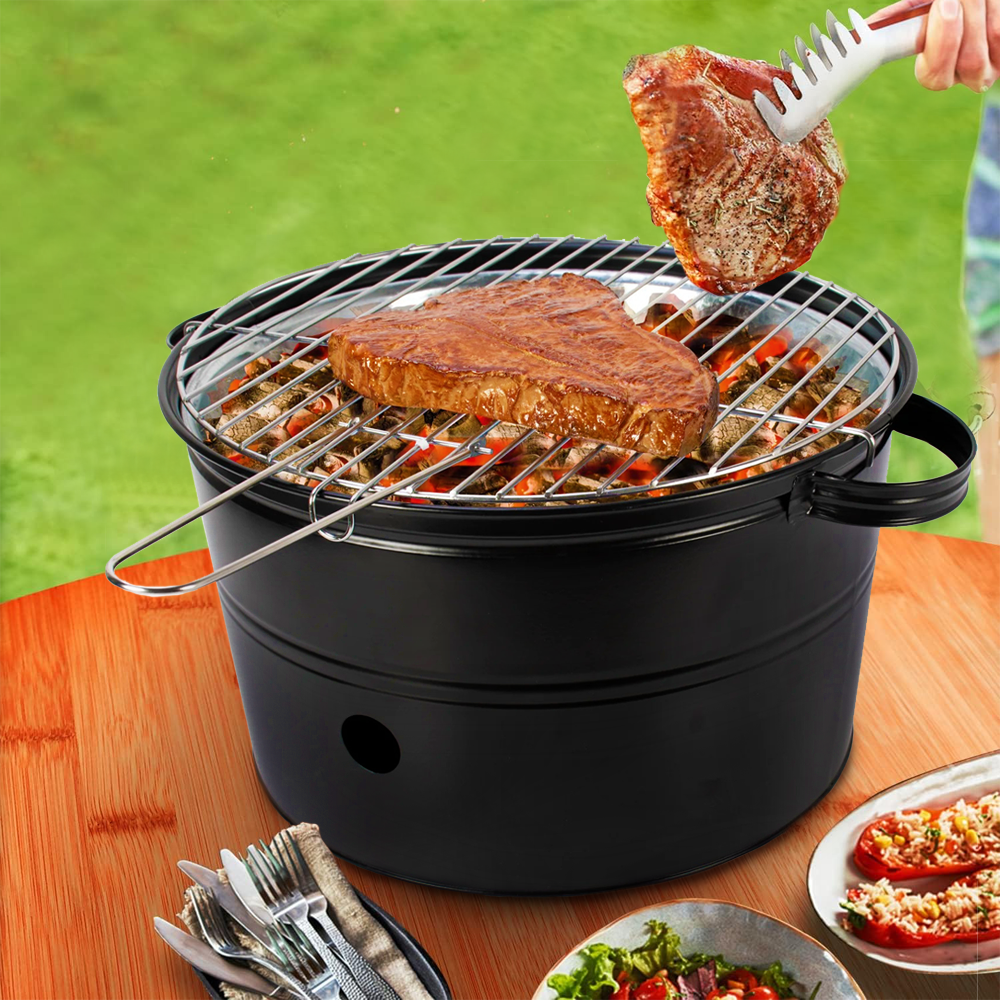 Barbecue à charbon de table rond de 35 cm avec grille portable pour le camping