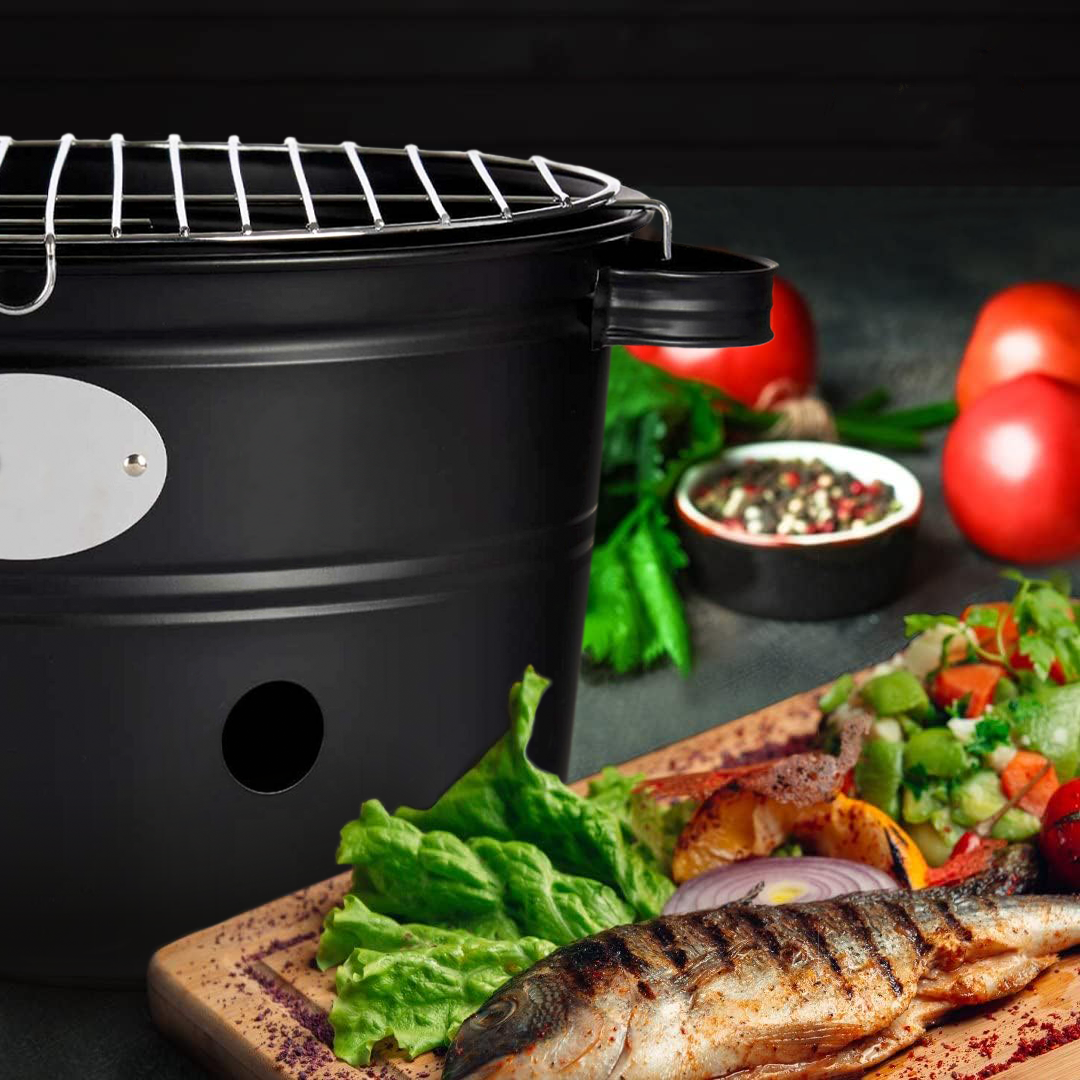 Barbecue à charbon de table rond de 35 cm avec grille portable pour le camping