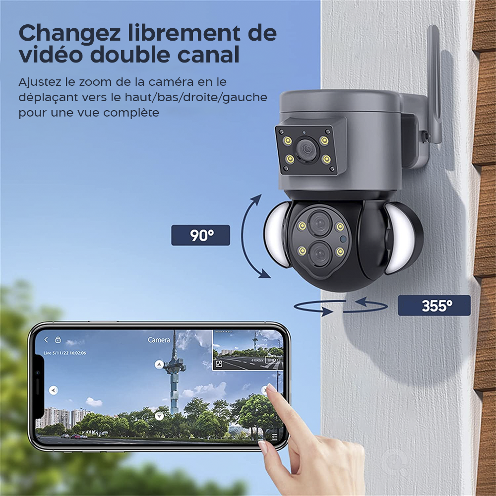 Caméra WiFi Zoom 10X extérieure en 4K HD avec Grand Angle et Double Objectif