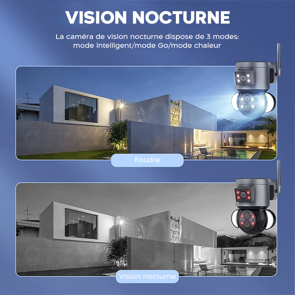 Caméra WiFi Zoom 10X extérieure en 4K HD avec Grand Angle et Double Objectif