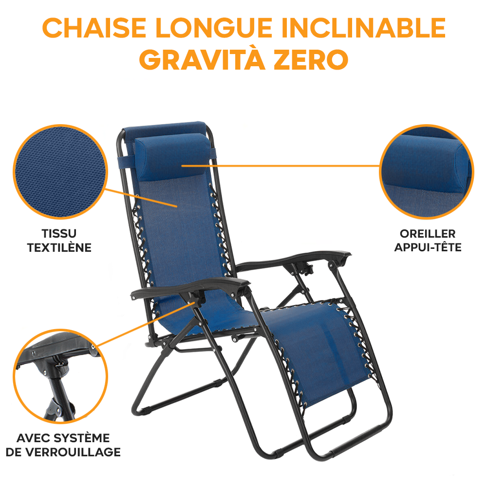 Chaise Gravita Zero pliante avec dossier inclinable fauteuil textilèneà étranger