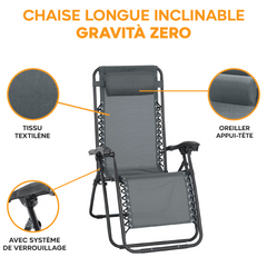 Chaise Gravita Zero pliante avec dossier inclinable fauteuil textilèneà étranger