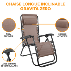Chaise Gravita Zero pliante avec dossier inclinable fauteuil textilèneà étranger
