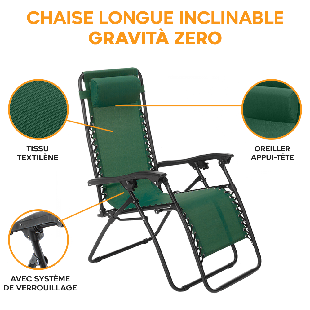 Chaise Gravita Zero pliante avec dossier inclinable fauteuil textilèneà étranger
