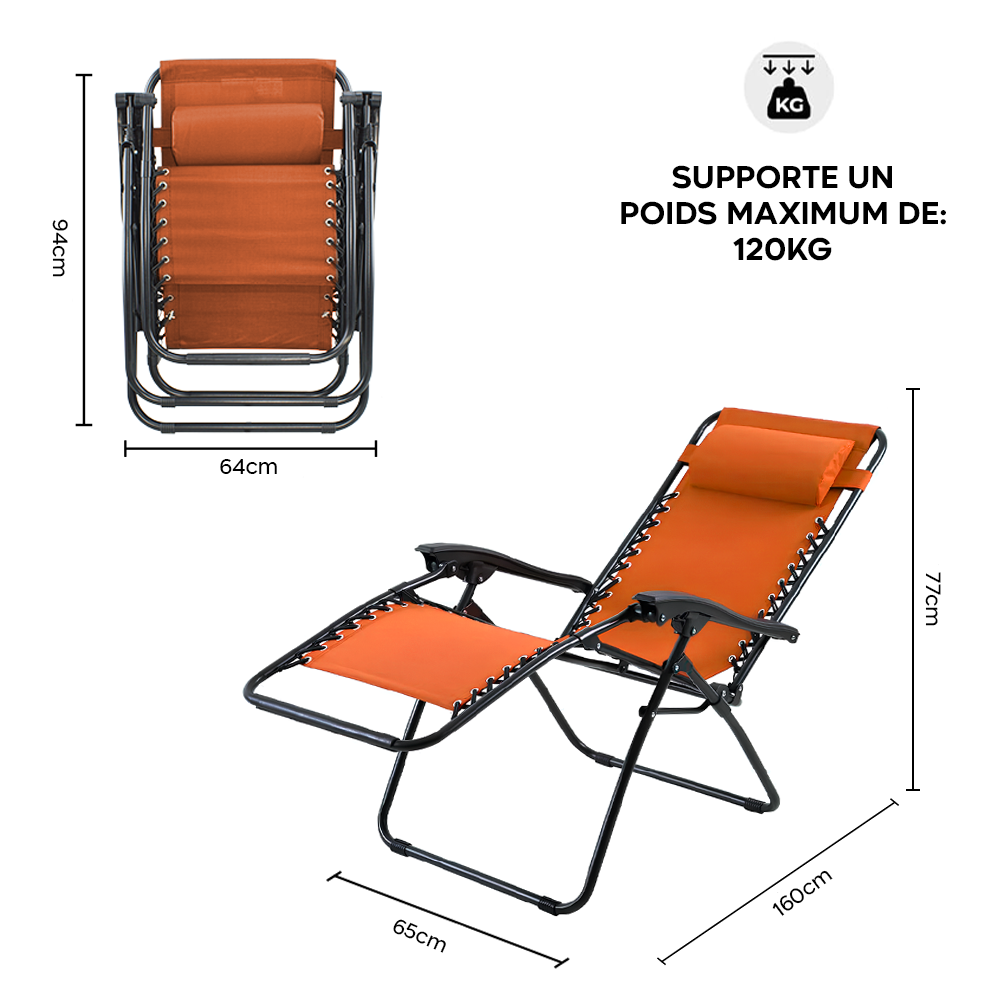Chaise Gravita Zero pliante avec dossier inclinable fauteuil textilèneà étranger