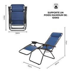 Chaise Gravita Zero pliante avec dossier inclinable fauteuil textilèneà étranger