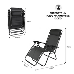 Chaise Gravita Zero pliante avec dossier inclinable fauteuil textilèneà étranger