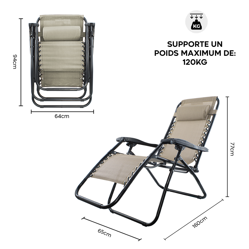 Chaise Gravita Zero pliante avec dossier inclinable fauteuil textilèneà étranger